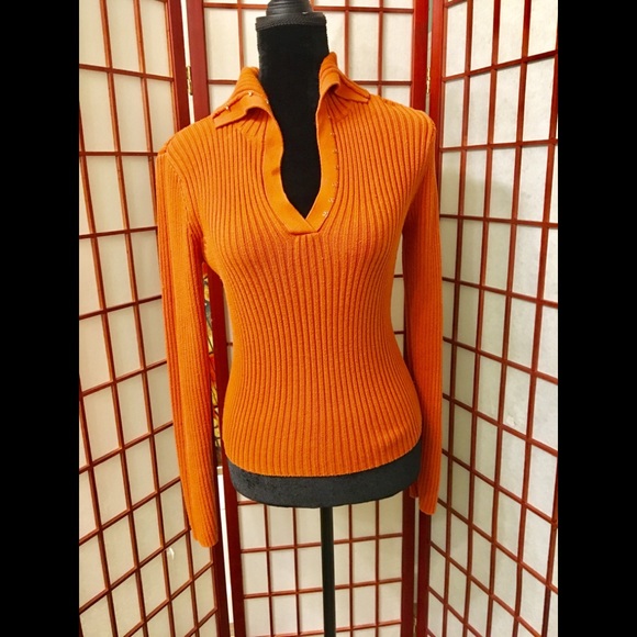 new directions Sweaters - 🍊ORANGE ribbed knit V-neck Long SLEEVE Sweater 🍊